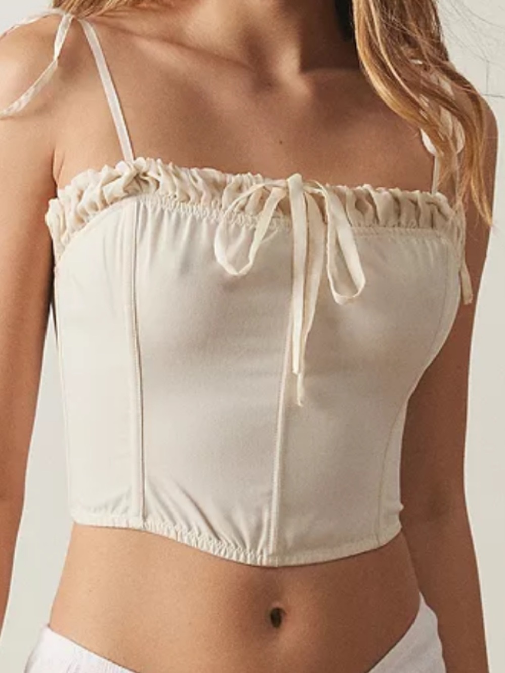 Urban Outfitters Cream Tie-Shoulder Crop Top